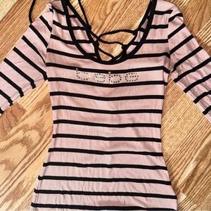 Blush Pink/Black striped Bebe top women’s XS
